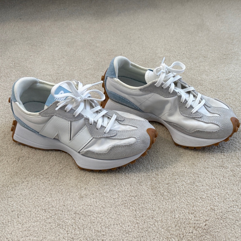 New Balance Women’s 327 White & Light Blue Sneakers